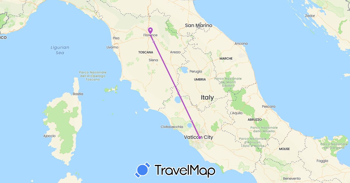 TravelMap itinerary: train in Italy (Europe)